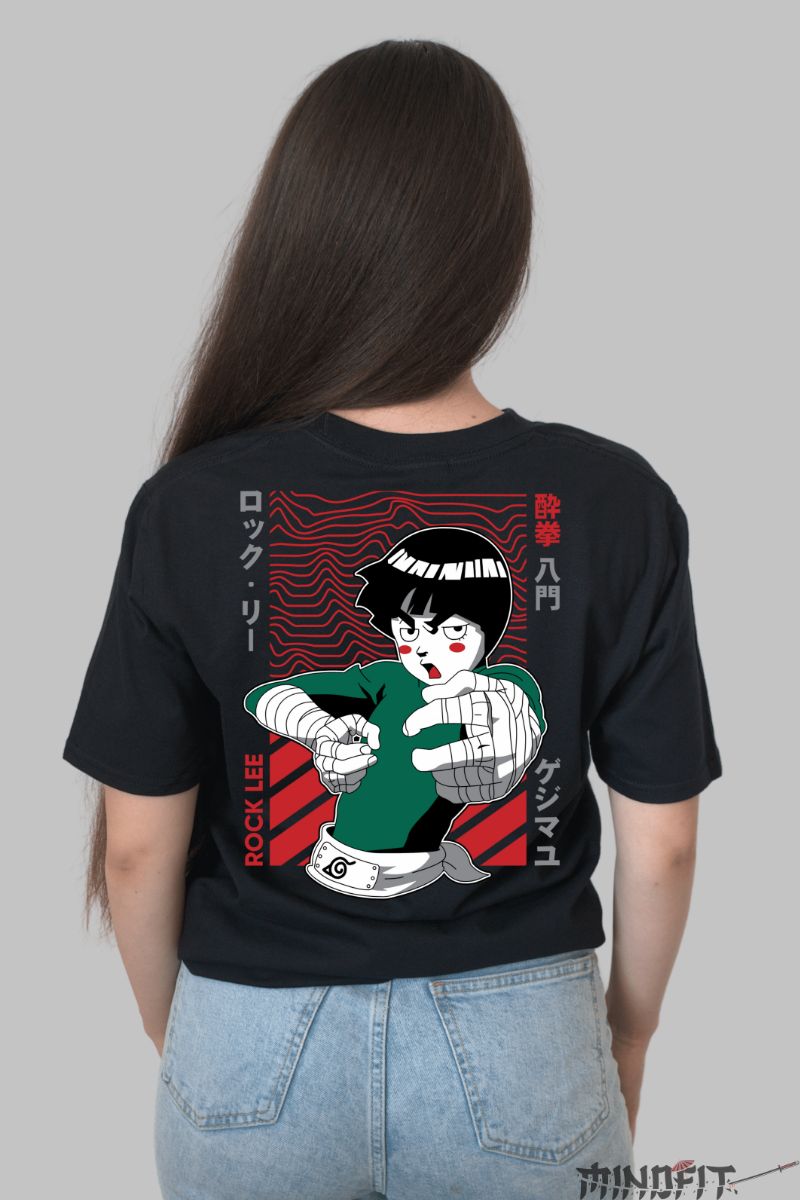 Tricou Anime Naruto Rock Lee Gejimayu dama negru spate