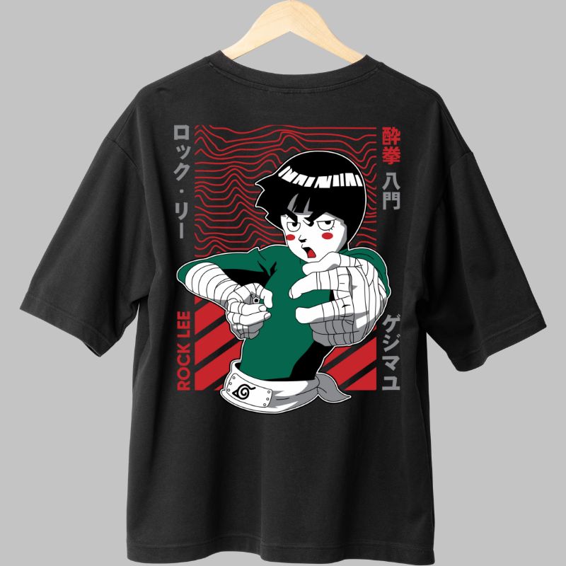 Tricou Anime Naruto Rock Lee Gejimayu negru spate