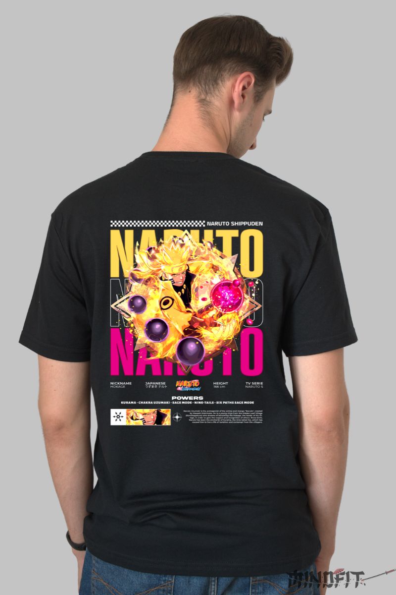 Tricou Anime Naruto Sage of Six Paths barbat negru spate
