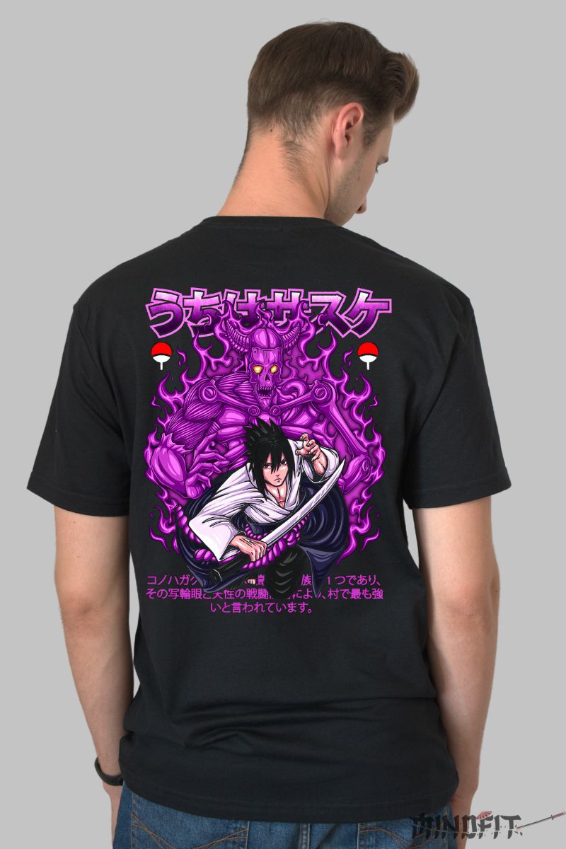 Tricou Anime Naruto Sasuke And the Power Of Susanoo barbat negru spate
