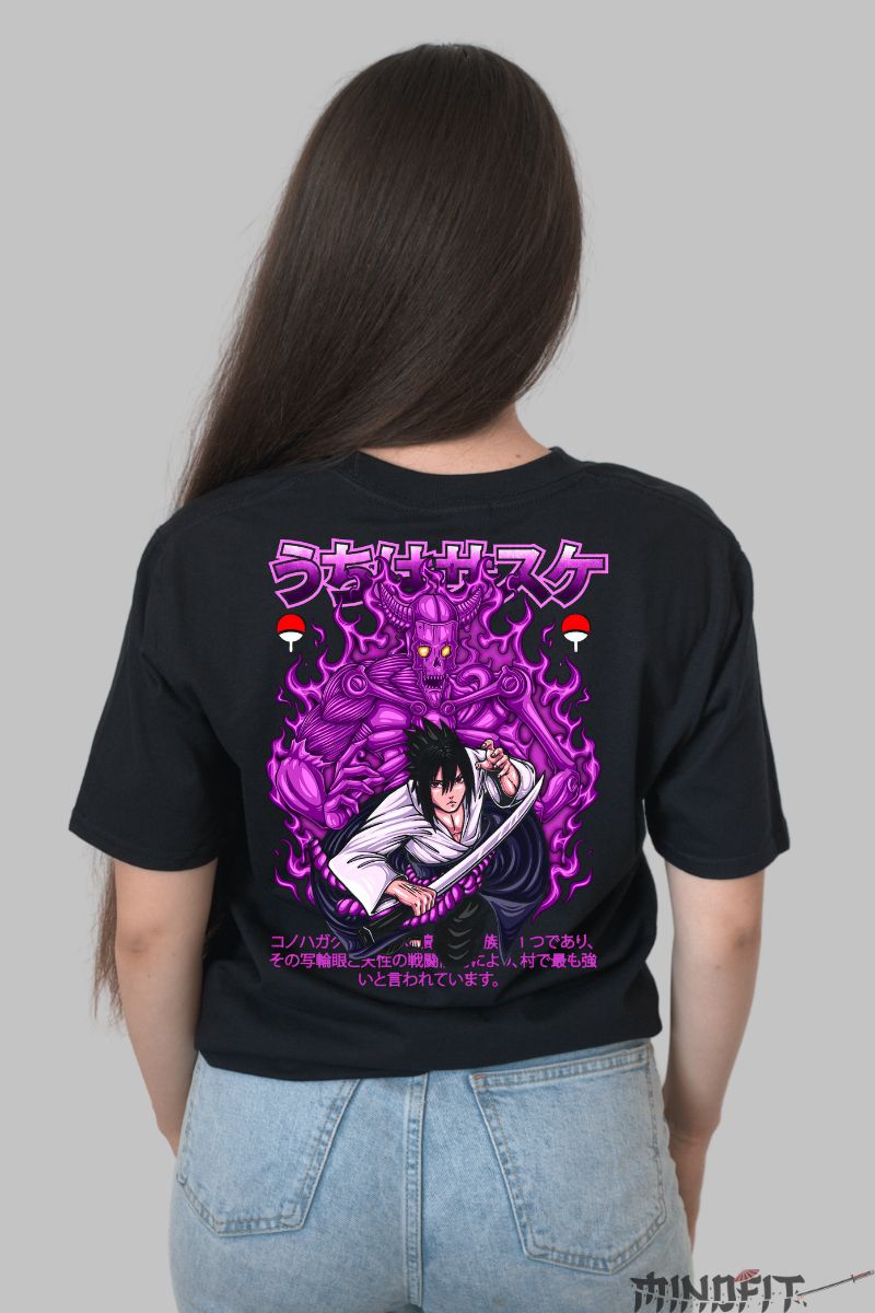 Tricou Anime Naruto Sasuke And the Power Of Susanoo dama negru spate