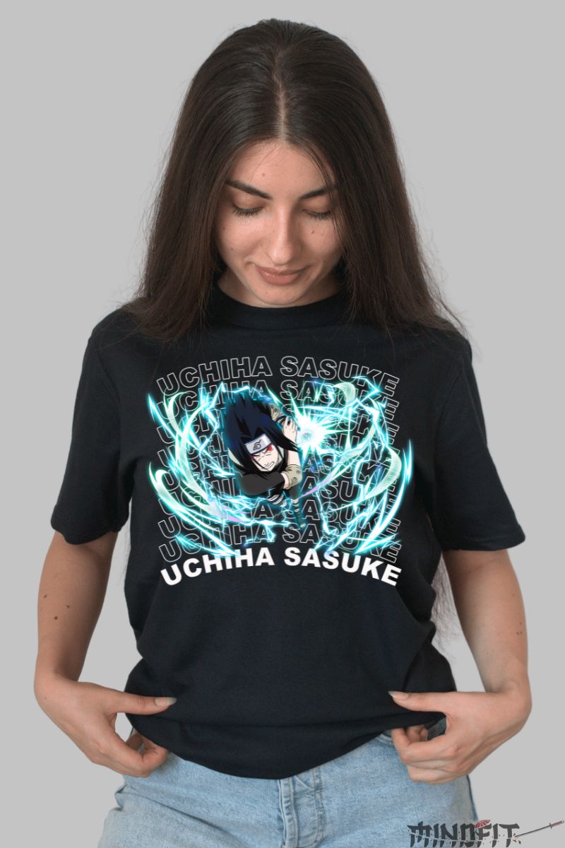 Tricou Anime Naruto Sasuke Chidori dama negru fata