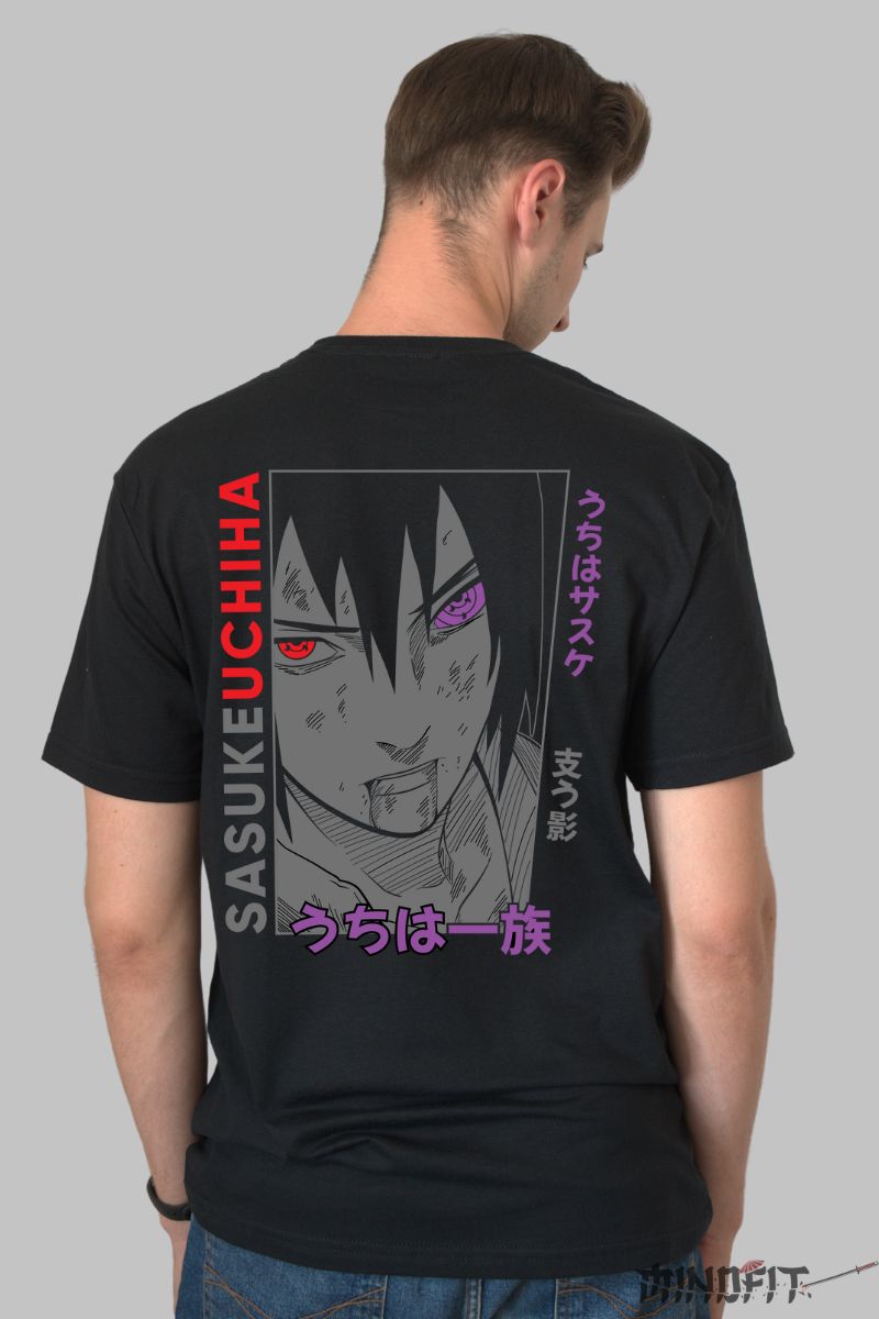 Tricou Anime Naruto Sasuke The Dark Side barbat negru spate