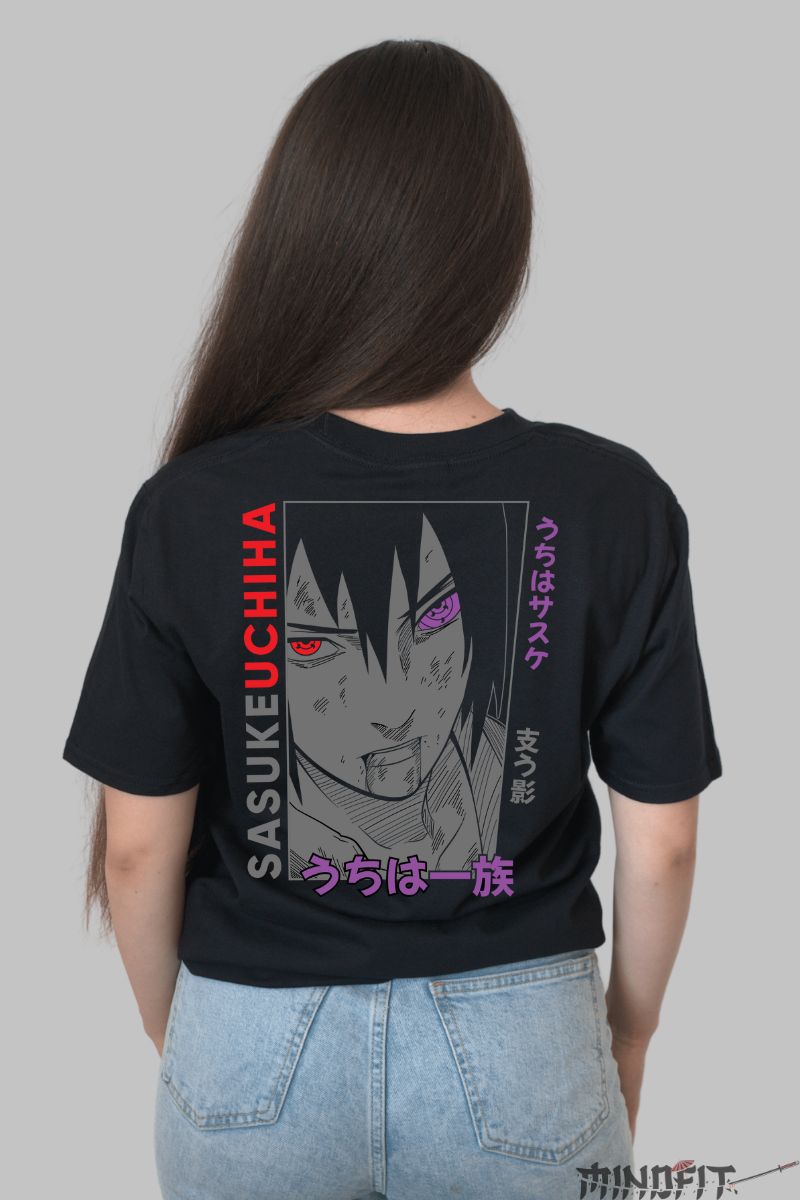 Tricou Anime Naruto Sasuke The Dark Side dama negru spate
