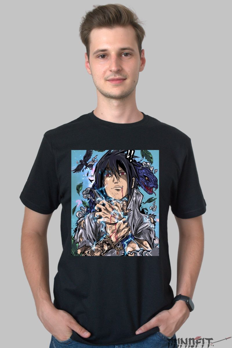 Tricou Anime Naruto Sasuke The Summoning of The Serpent barbat negru fata