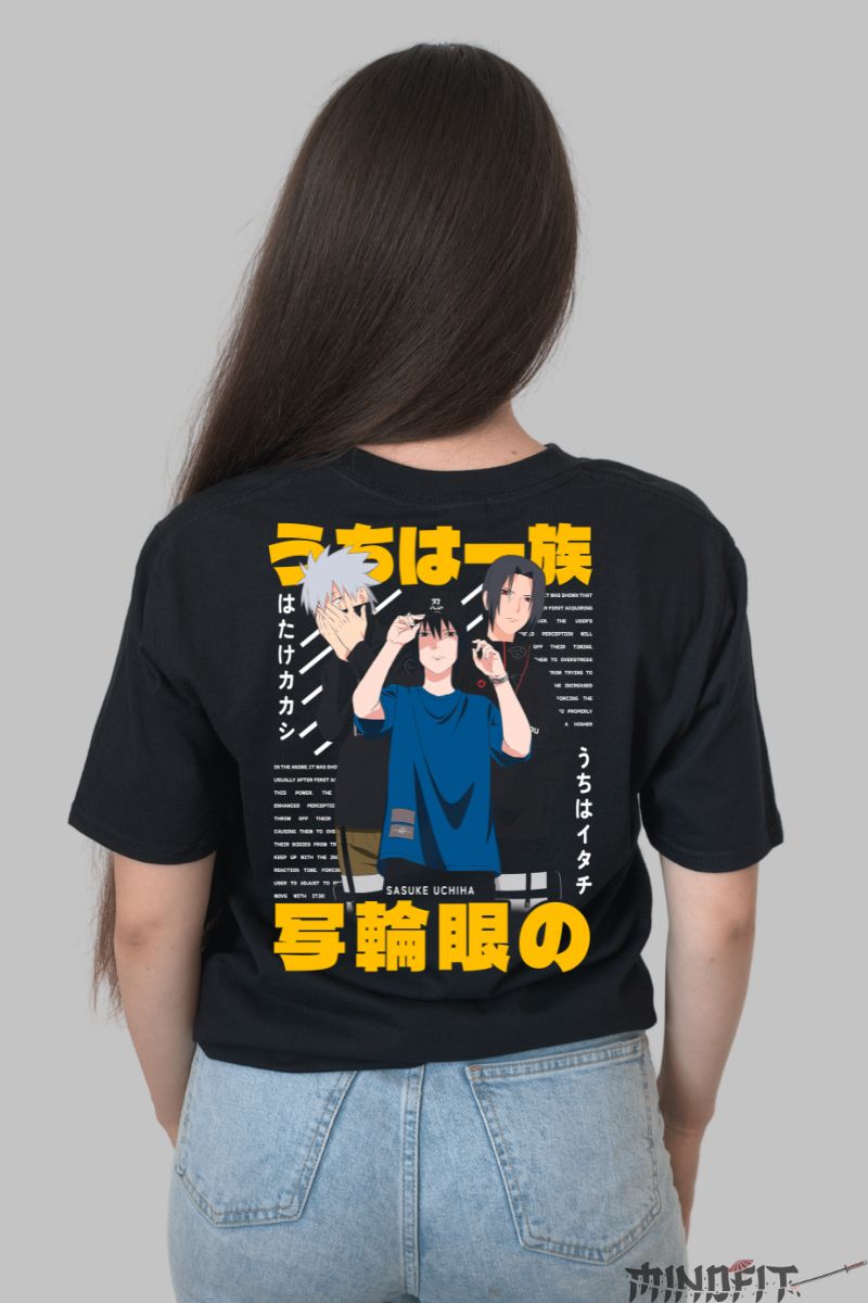 Tricou Anime Naruto Sasuke Uchiha Clan dama negru spate