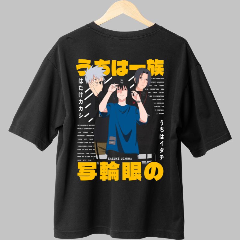 Tricou Anime Naruto Sasuke Uchiha Clan negru spate