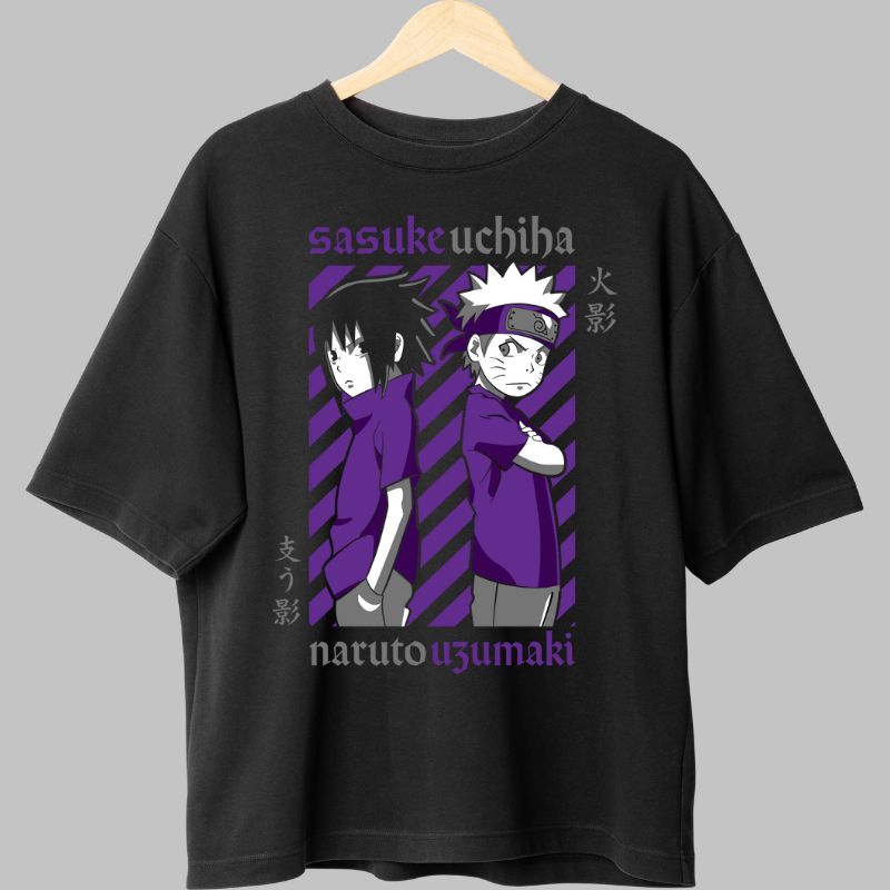 Tricou Anime Naruto Sasuke vs Naruto negru fata