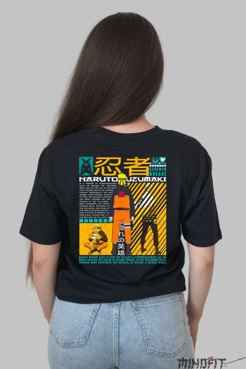 Tricou Anime Naruto Seventh Hokage dama negru spate