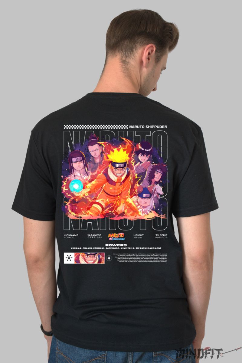 Tricou Anime Naruto Team Konoha barbat negru spate