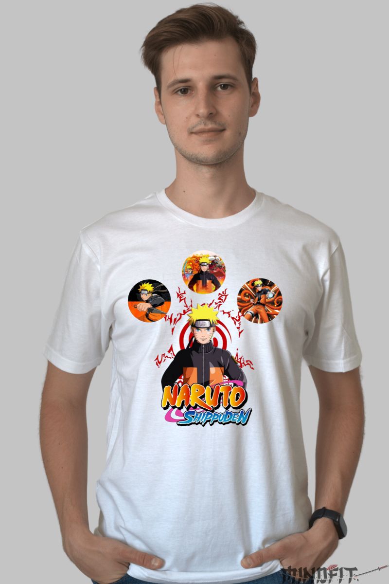 Tricou Anime Naruto Three Poses barbat alb fata