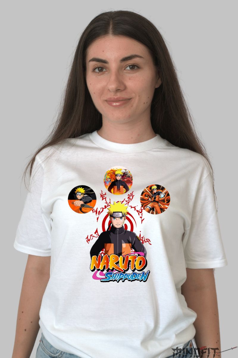 Tricou Anime Naruto Three Poses dama alb fata
