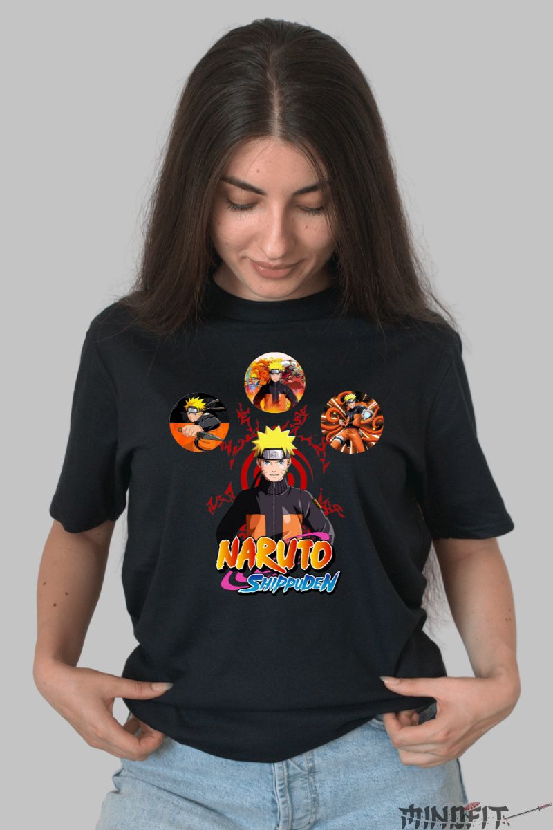 Tricou Anime Naruto Three Poses dama negru fata