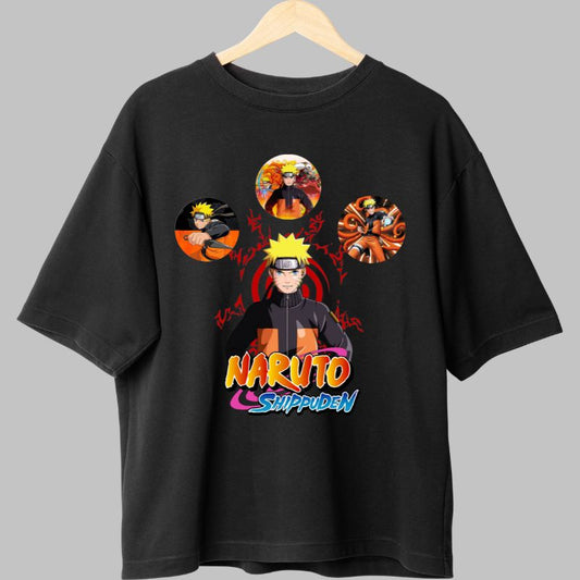 Tricou Anime Naruto Three Poses negru fata