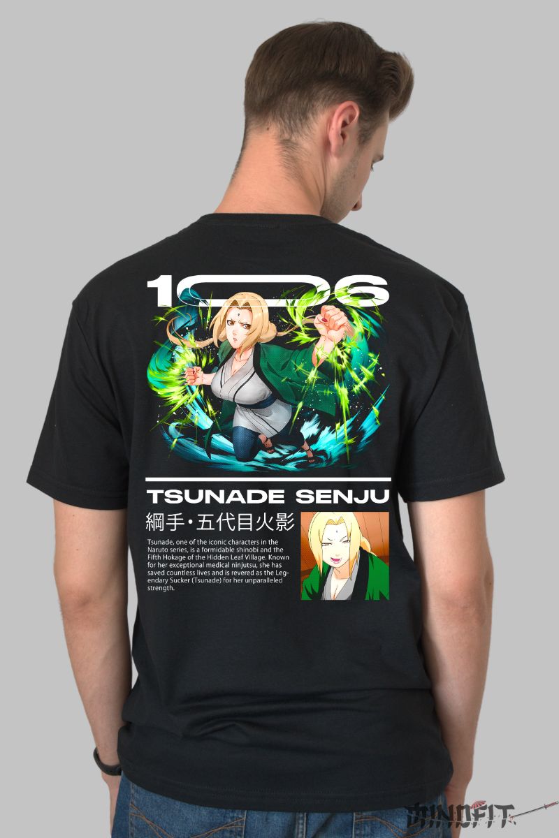 Tricou Anime Naruto Tsunade The Fifth Hokage barbat negru spate