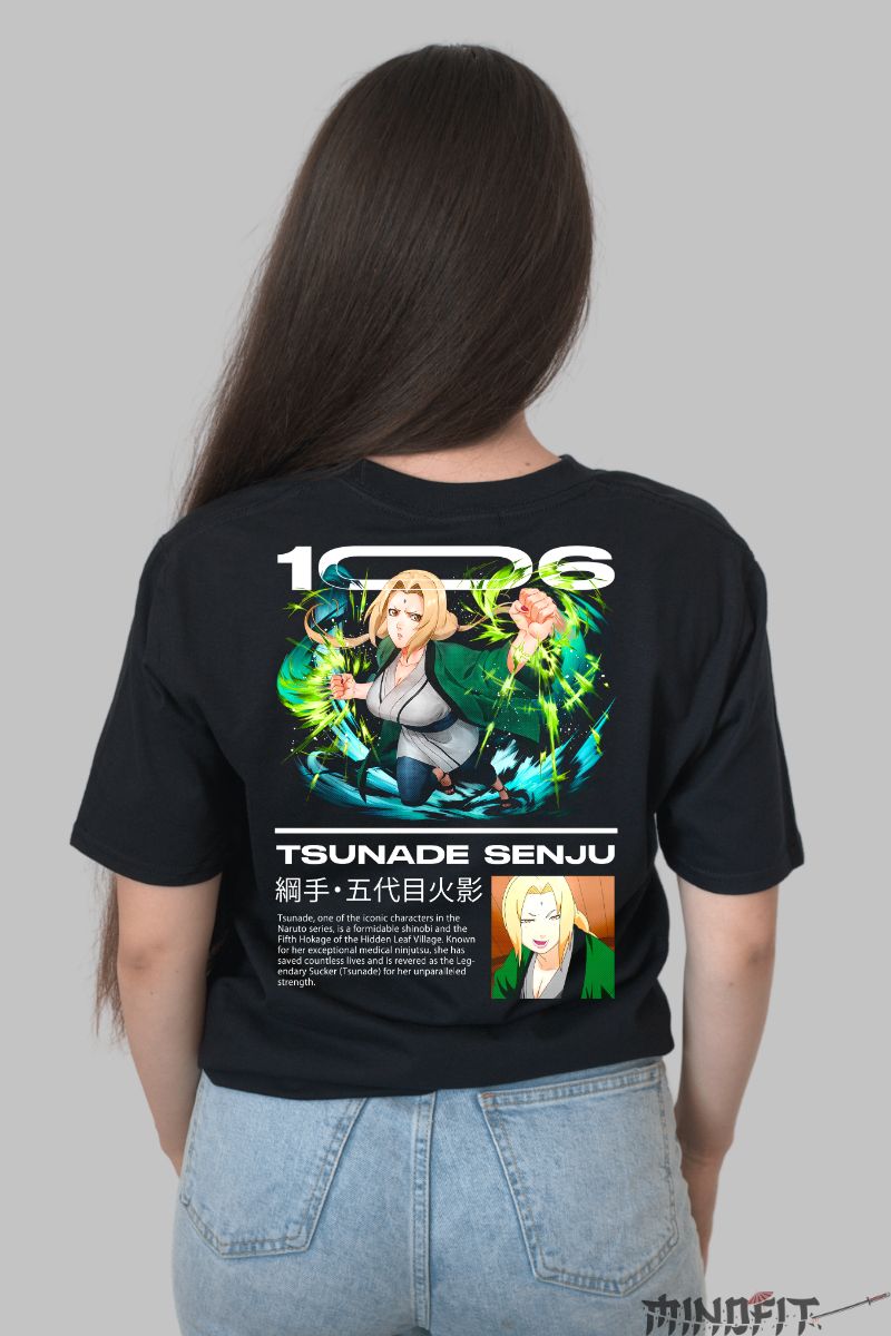 Tricou Anime Naruto Tsunade The Fifth Hokage dama negru spate