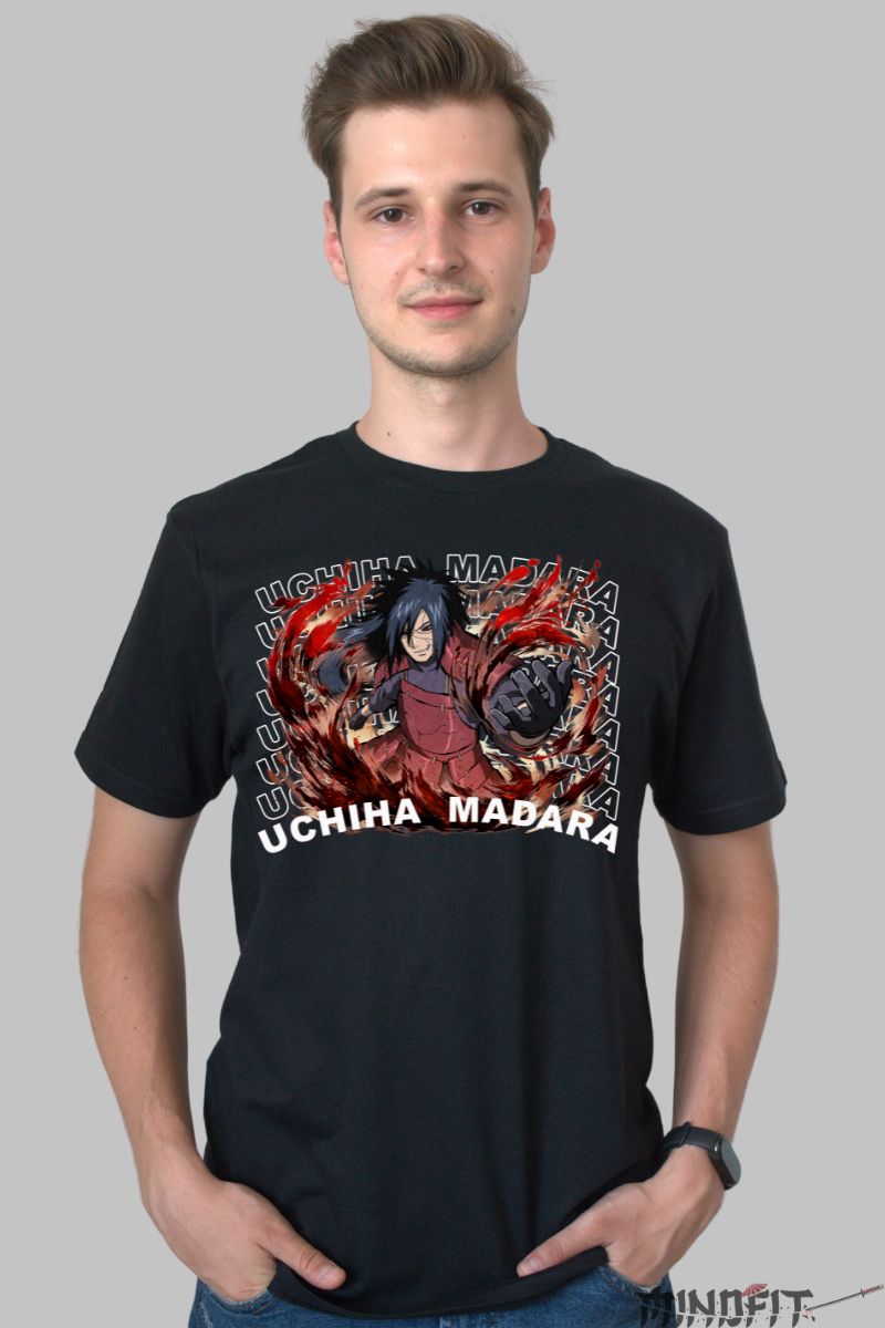 Tricou Anime Naruto Uchiha Madara barbat negru fata