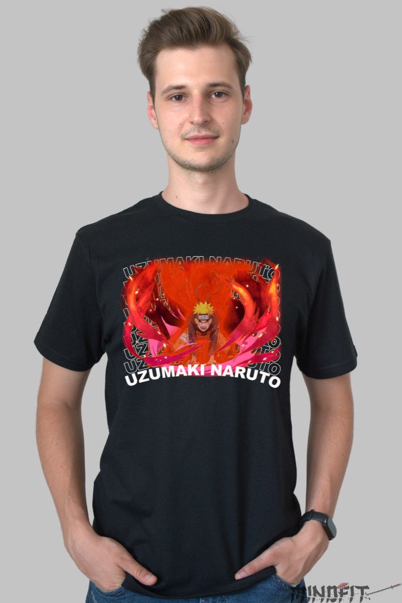 Tricou Anime Naruto Ultimate Power barbat negru fata
