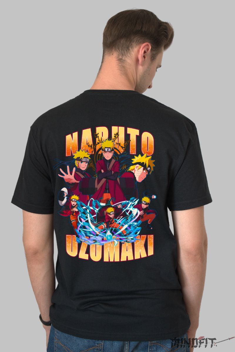 Tricou Anime Naruto Uzumaki barbat negru spate