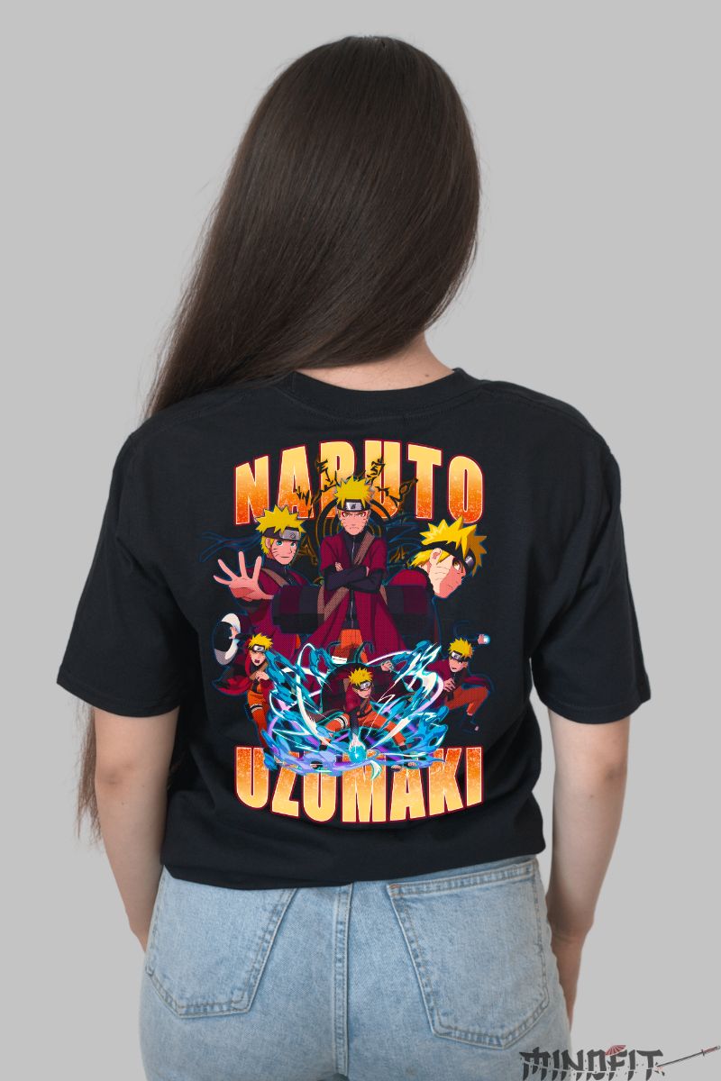 Tricou Anime Naruto Uzumaki dama negru spate