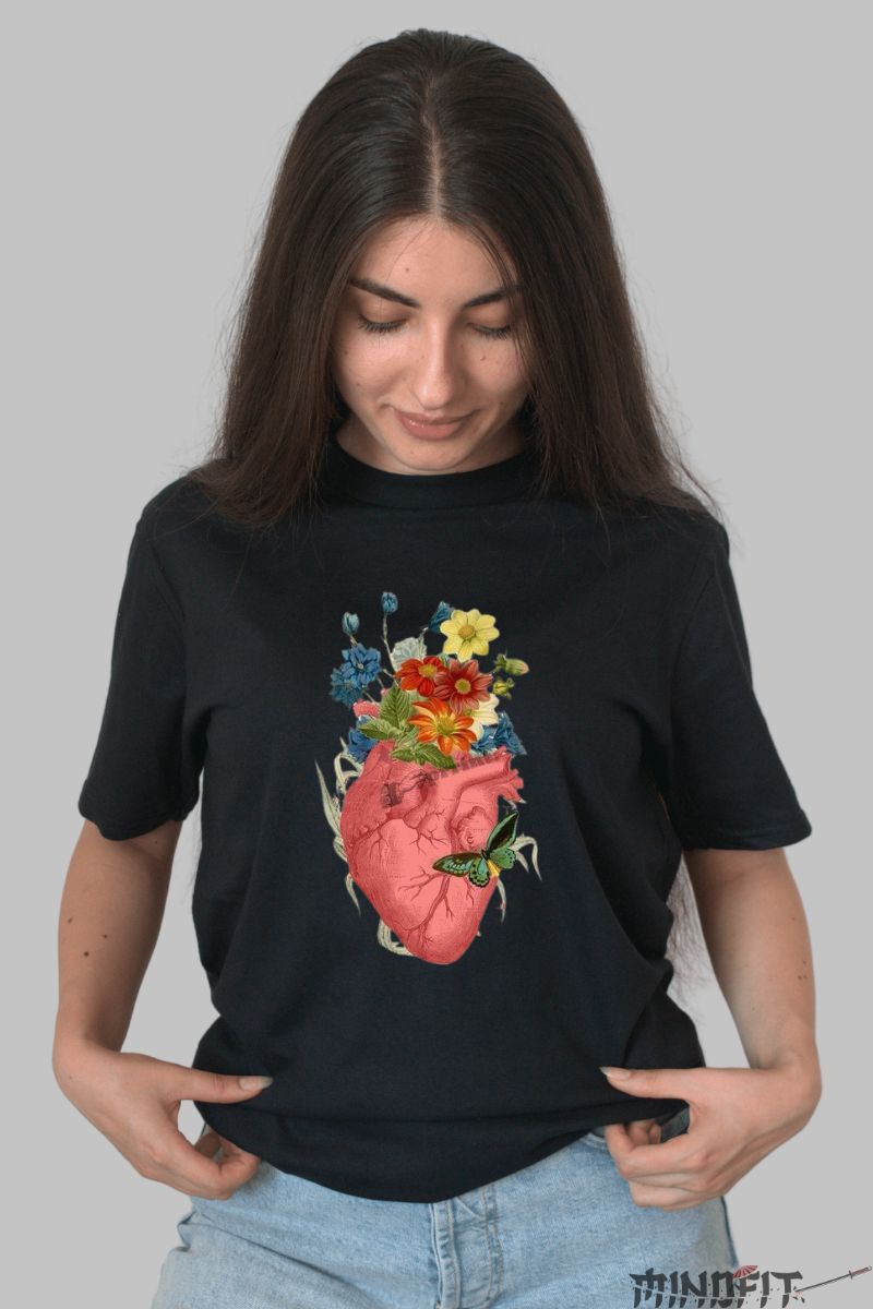 Tricou Aplicatii cu Inima dama negru fata