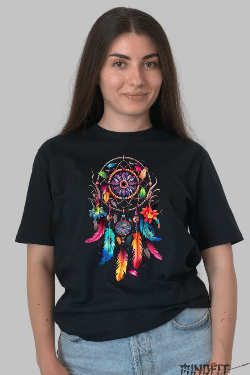 Tricou Aplicatii cu Mandala dama negru fata