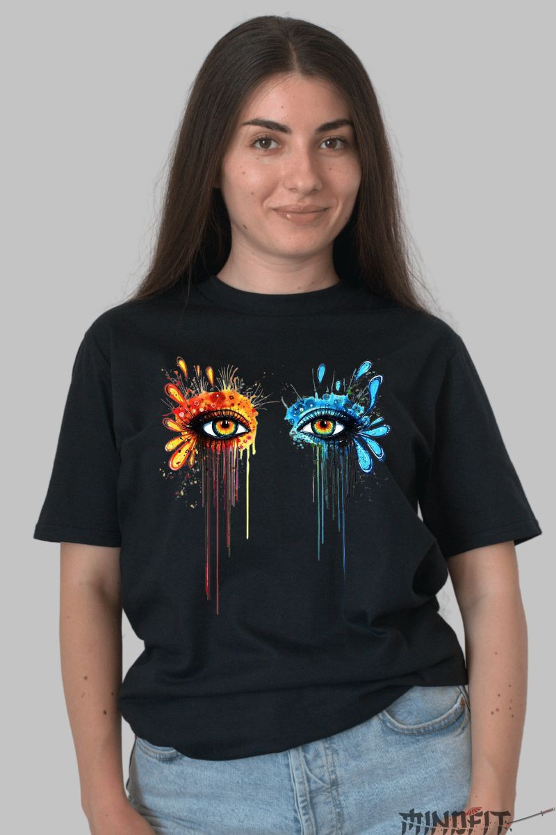 Tricou Aplicatii cu Ochi de Foc si Apa dama negru fata