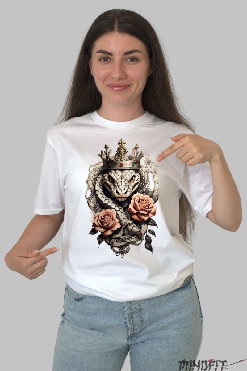 Tricou Aplicatii cu Regina Serpilor dama alb fata