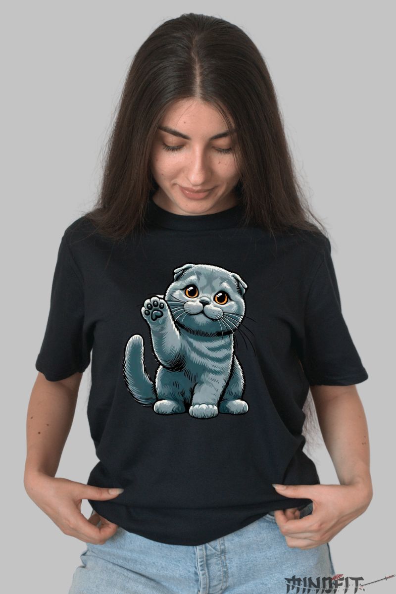 Tricou British Cat Simpatic dama negru fata