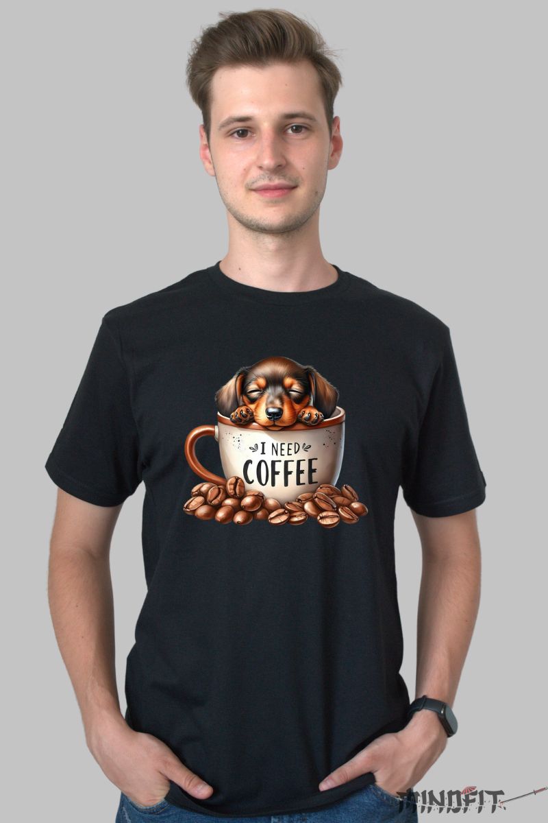Tricou Caine "I Need Coffee" barbat negru fata