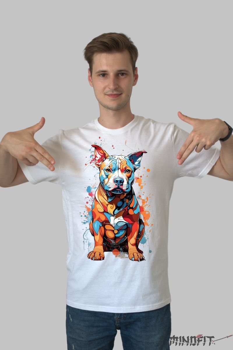 Tricou Caine Viu Colorat barbat alb fata