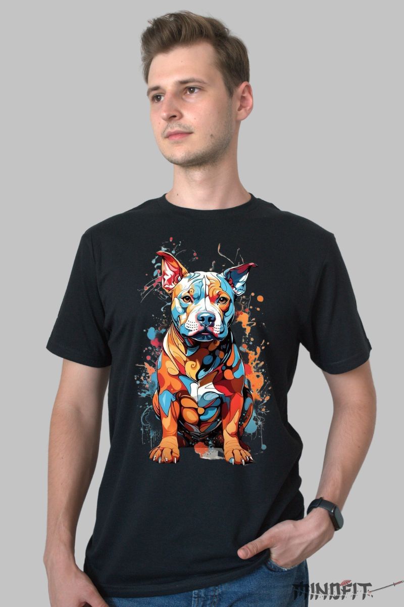 Tricou Caine Viu Colorat barbat negru fata