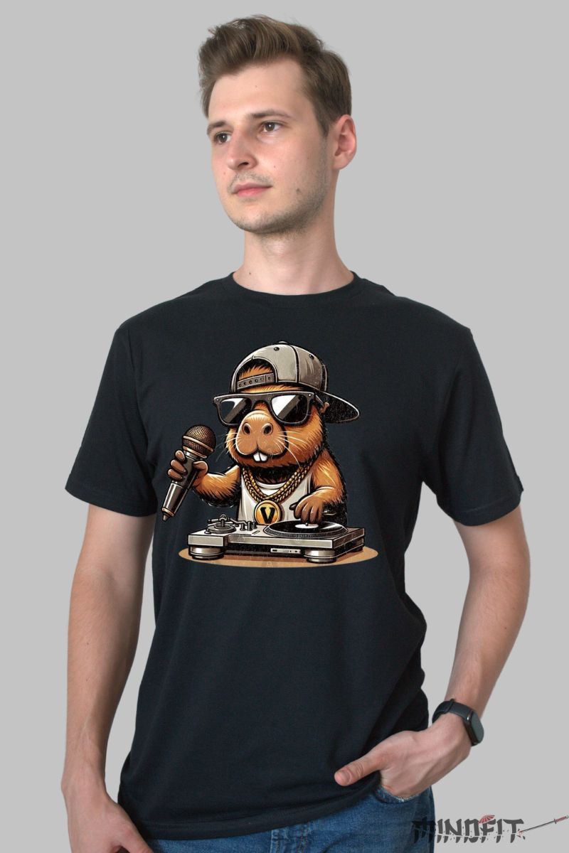 Tricou Capybara Cool barbat negru fata