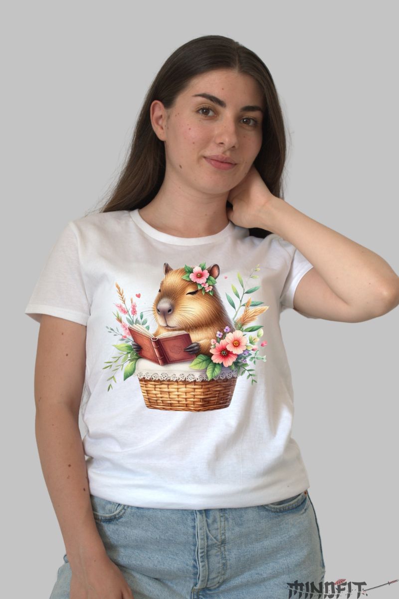 Tricou Capybara Cute dama alb fata