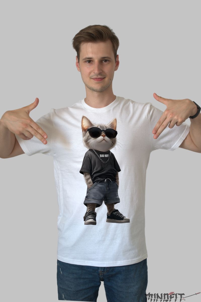 Tricou Cat Cool Barbati barbat alb fata