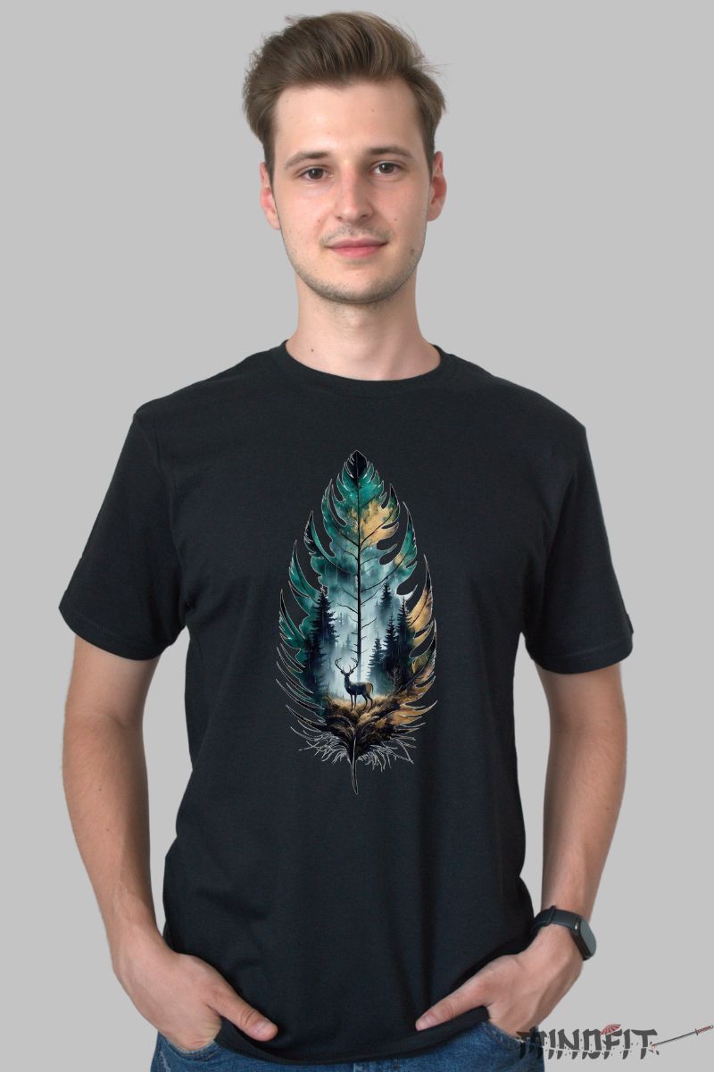 Tricou Cerb "Spiritul Naturii" barbat negru fata