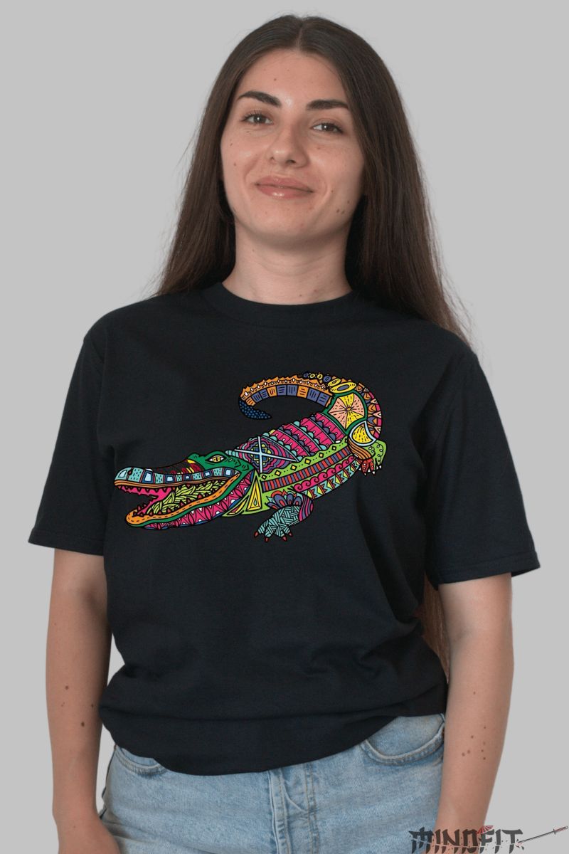 Tricou Crocodil Impodobit dama negru fata