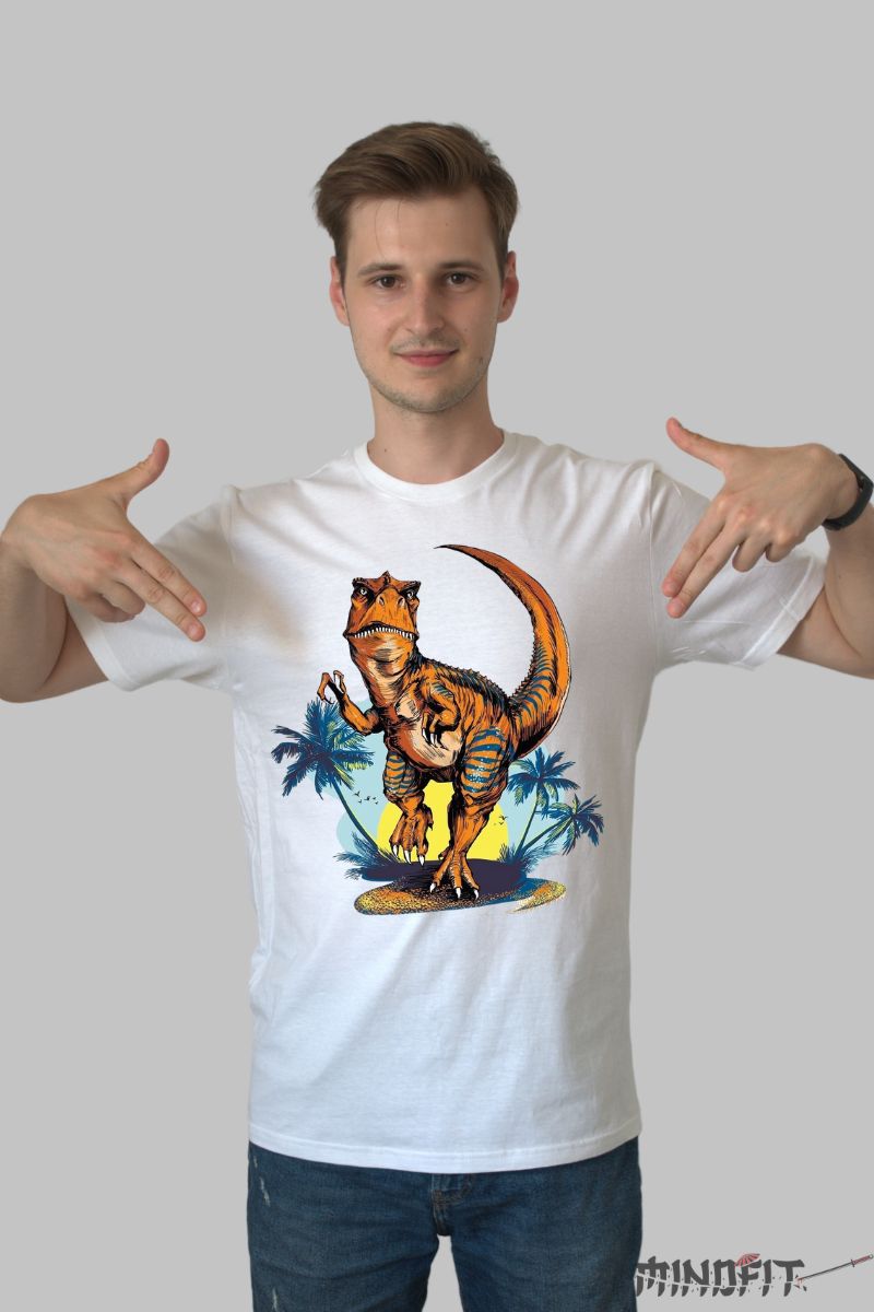 Tricou Dinozaur Gigant barbat alb fata