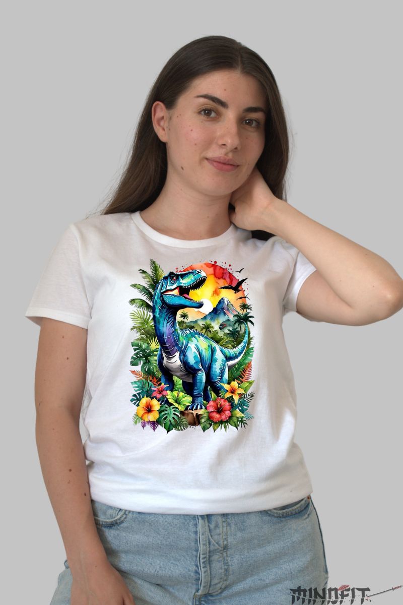 Tricou Dinozaur in Savana dama alb fata