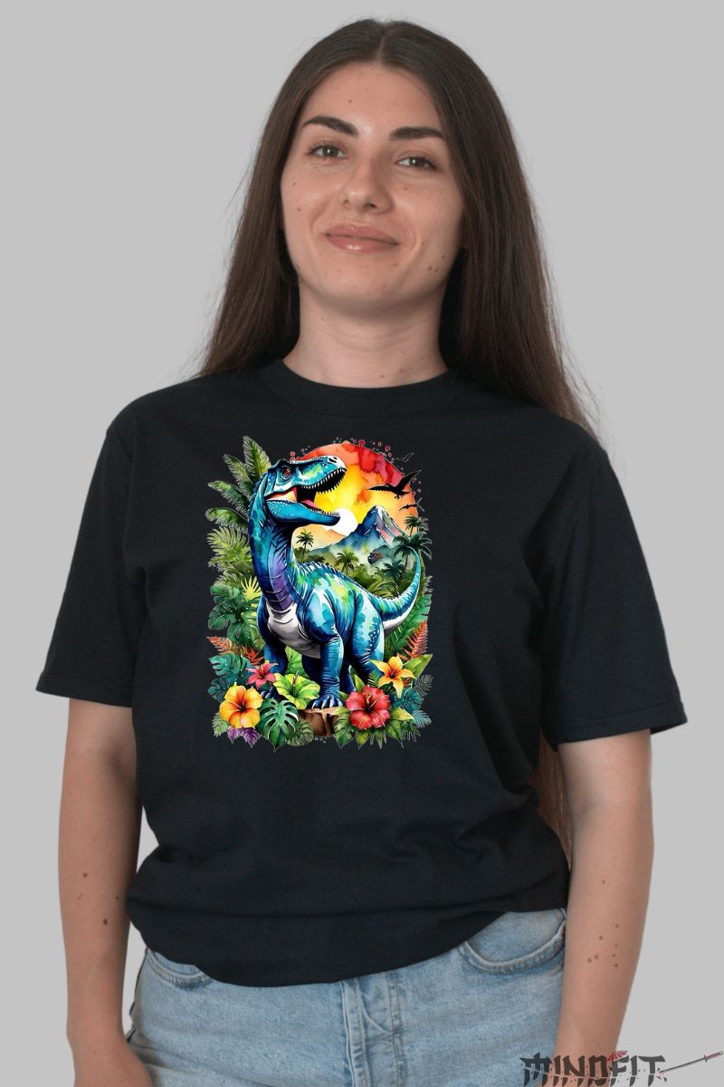 Tricou Dinozaur in Savana dama negru fata