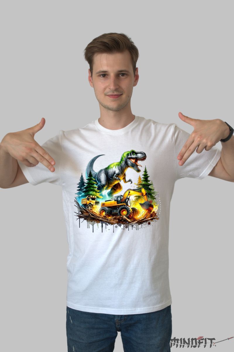 Tricou Dinozaur si Peisaj Montan barbat alb fata