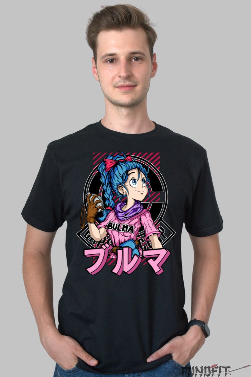 Tricou Dragon Ball Bulma Rosa barbat negru fata