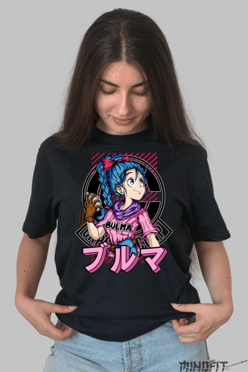 Tricou Dragon Ball Bulma Rosa dama negru fata