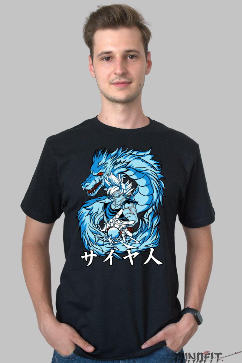 Tricou Dragon Ball Son Goku Blue barbat negru fata