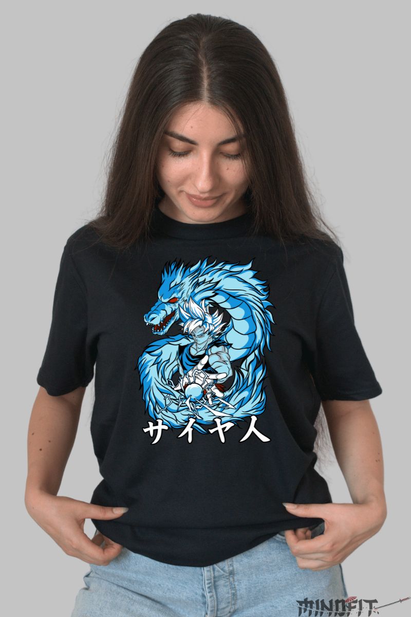 Tricou Dragon Ball Son Goku Blue dama negru fata