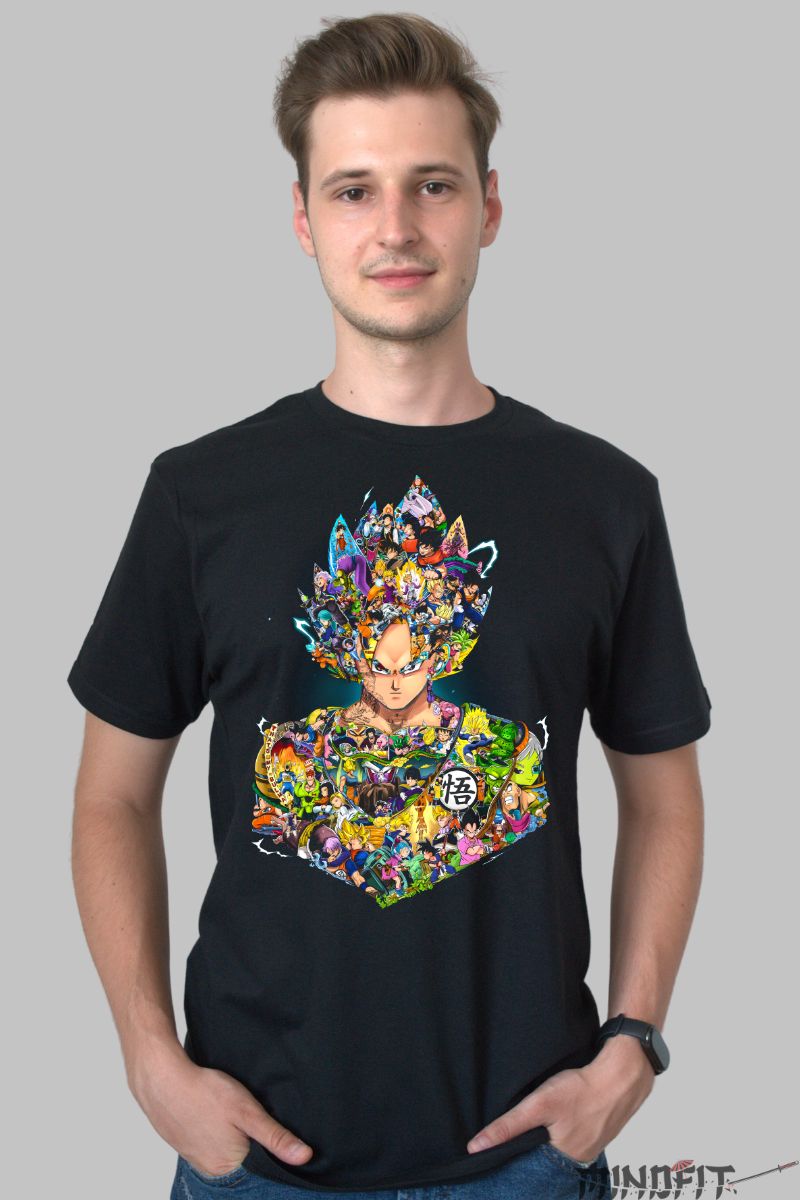 Tricou Dragon Ball Son Goku Heroes In One barbat negru fata