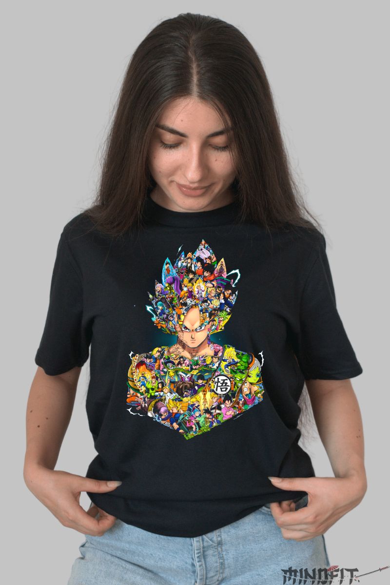 Tricou Dragon Ball Son Goku Heroes In One dama negru fata