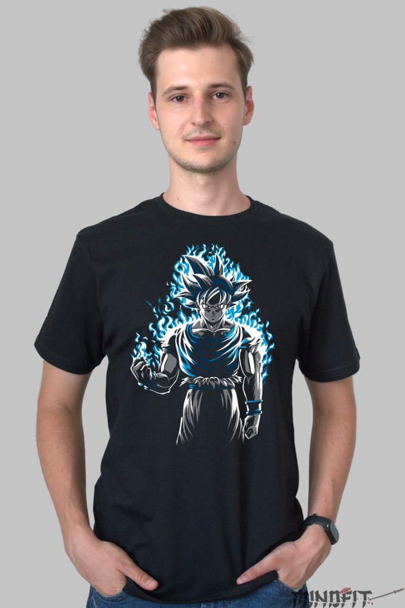 Tricou Dragon Ball Son Goku In Flames barbat negru fata