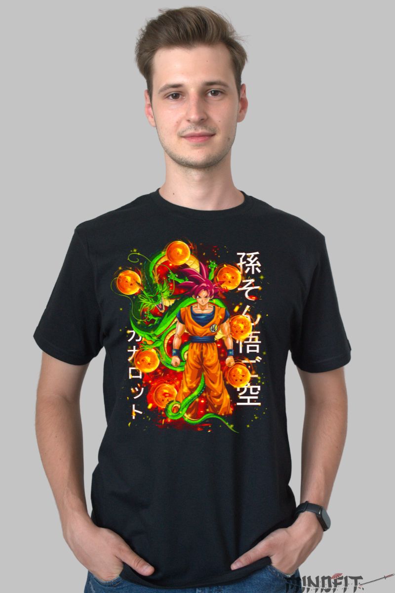 Tricou Dragon Ball Son Goku Strongly Colored barbat negru fata
