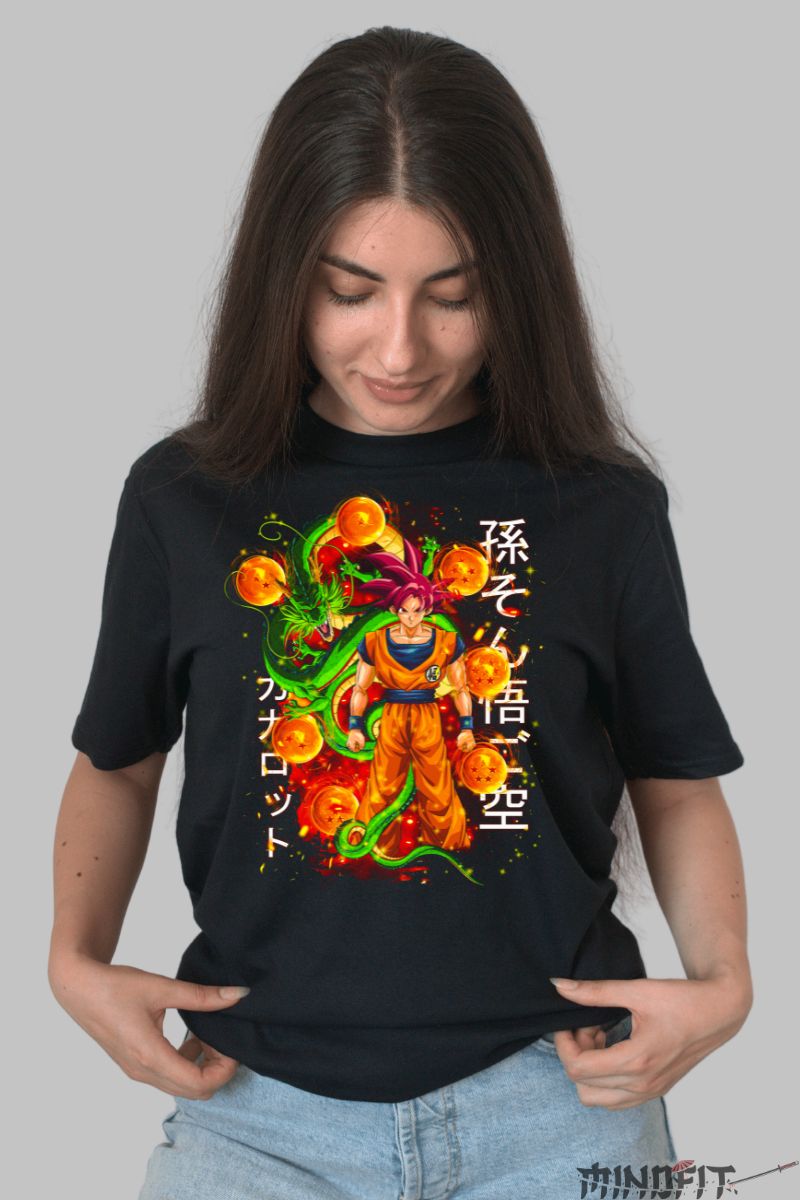 Tricou Dragon Ball Son Goku Strongly Colored dama negru fata